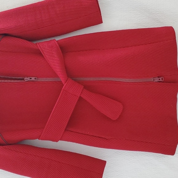 Soia & Kyo Asymmetrical Moto Zip Retro Wool Coat in Dark Red - Picture 4 of 11